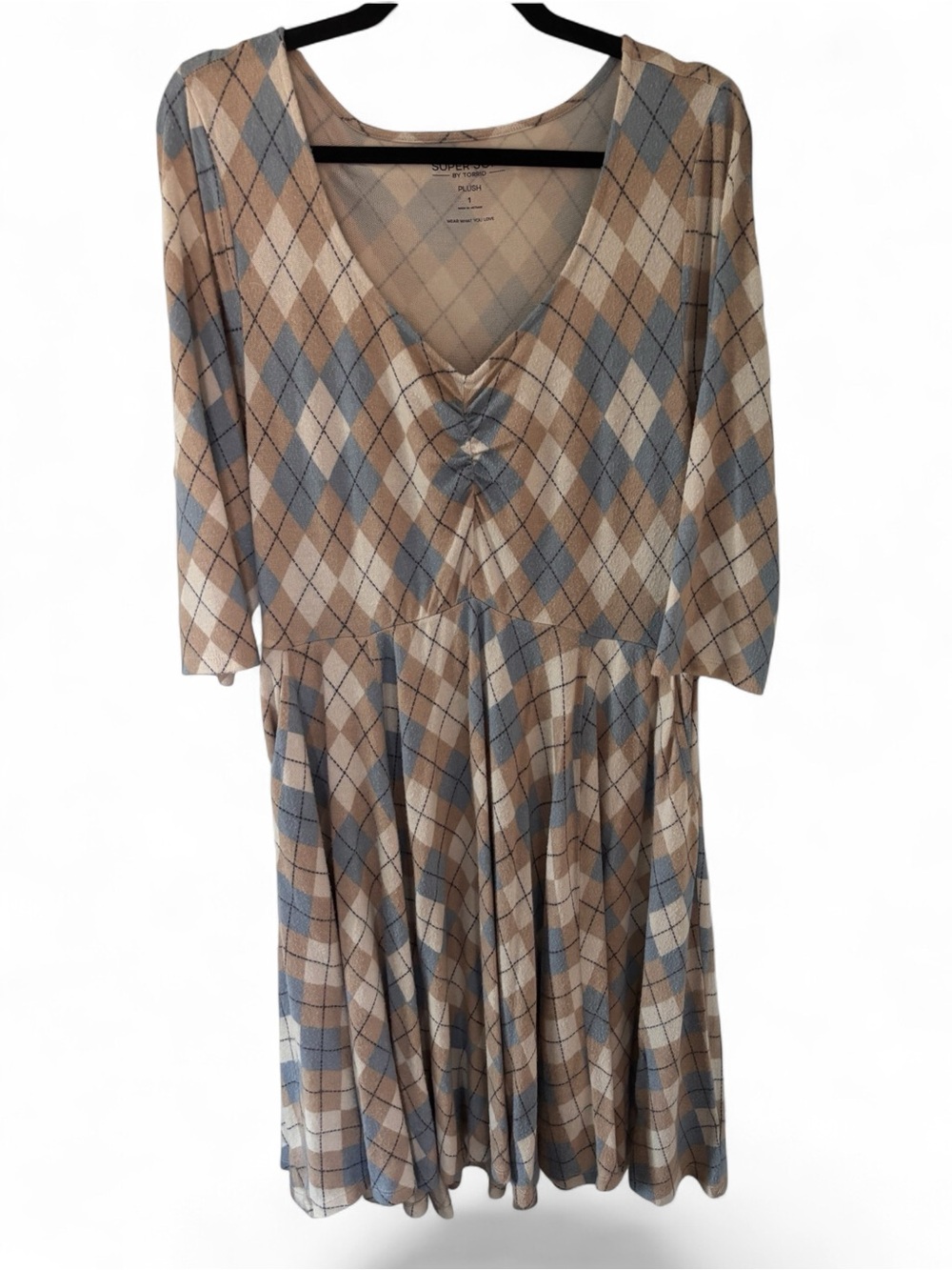 torrid Blue, Beige & White Argyle  Fit-and-Flare Dress